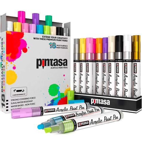 PINTASA Acrylic Paint Pens – Set of 18 Rock Painting Art Markers