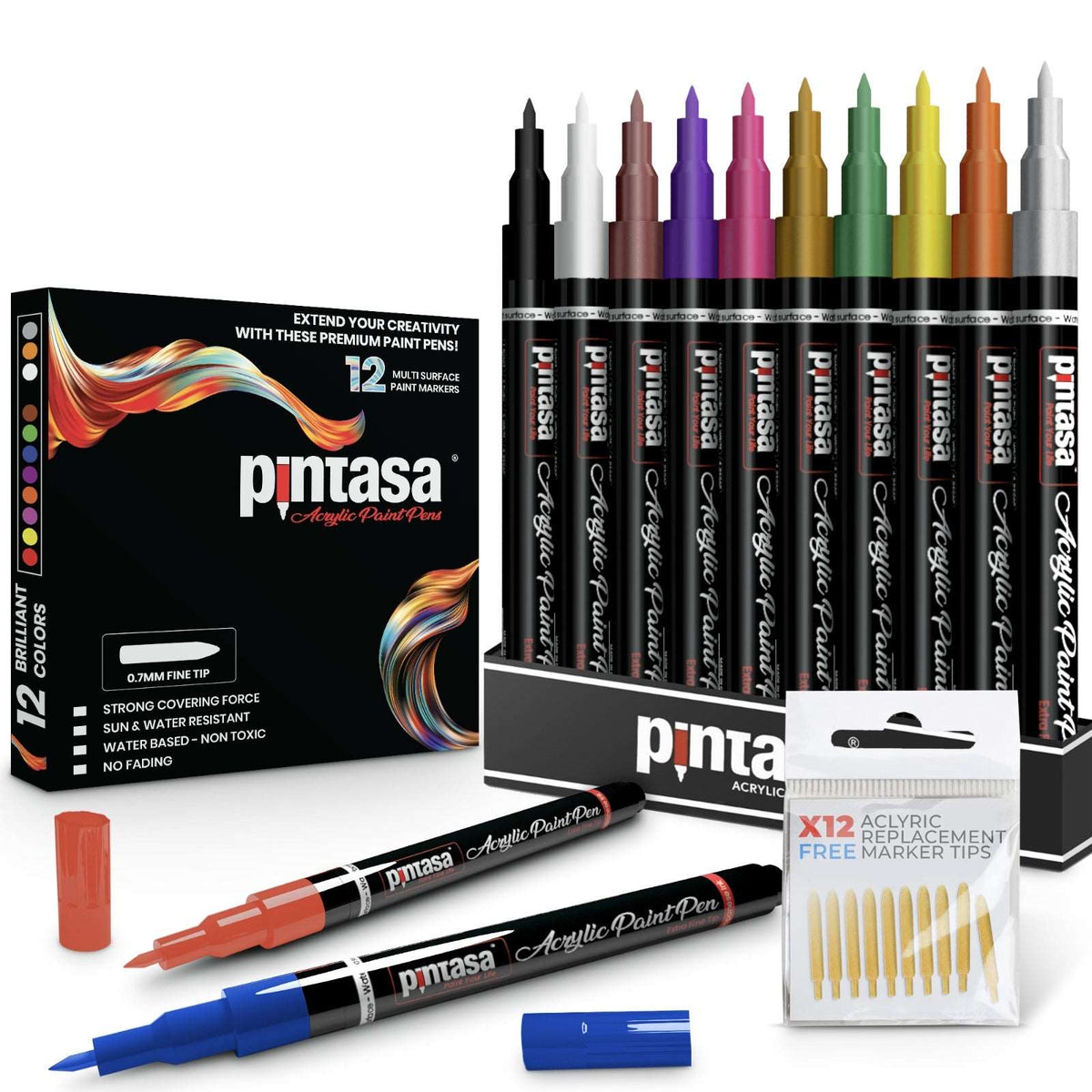 Set of 12 Acrylic Paint Pens | Extra Fine 0.7mm-1mm
