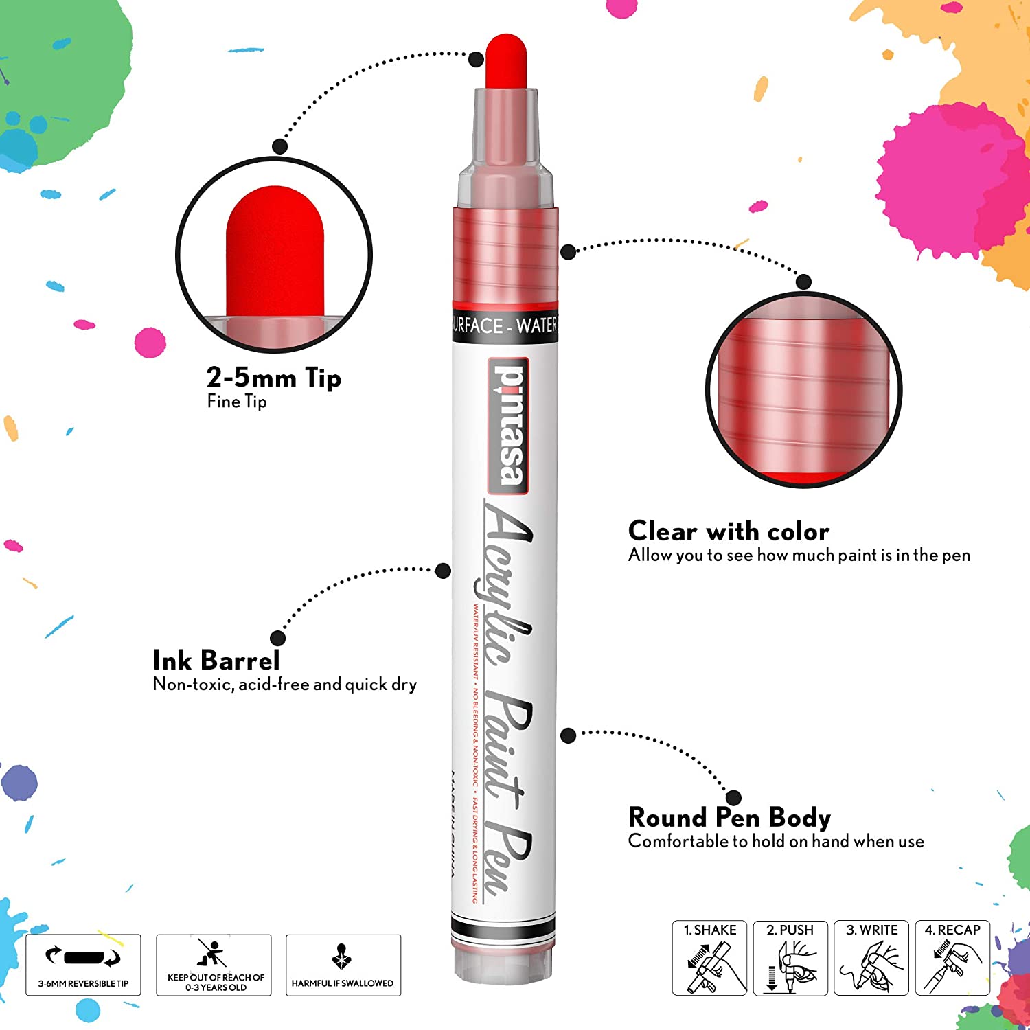 12PCS Premium Acrylic Paint Marker Pen Medium Point 2-3mm Tip